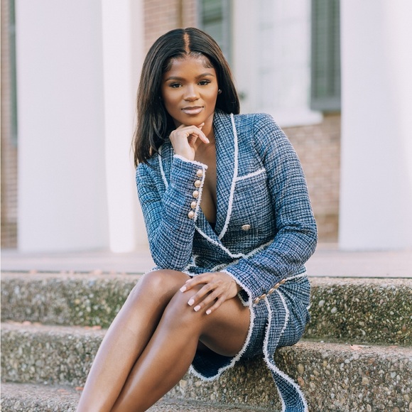 Always On Call Tweed Blazer Skirt Set - Navy - Picture 6 of 6